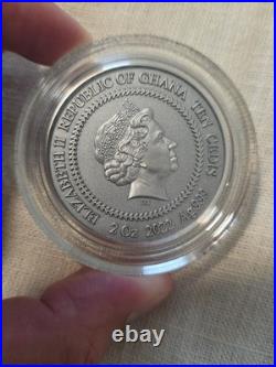 David and Goliath 2oz Antique finish Silver Coin 10 Cedis Republic of Ghana 2022