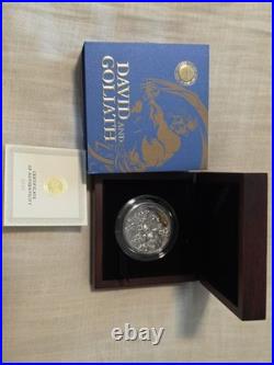 David and Goliath 2oz Antique finish Silver Coin 10 Cedis Republic of Ghana 2022