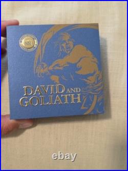 David and Goliath 2oz Antique finish Silver Coin 10 Cedis Republic of Ghana 2022