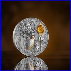 Dazhbog Divine Faces of the Sun 3 oz Antique finish Silver Coin 5$ Niue 2024