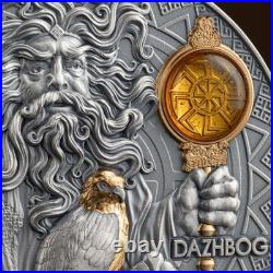 Dazhbog Divine Faces of the Sun 3 oz Antique finish Silver Coin 5$ Niue 2024