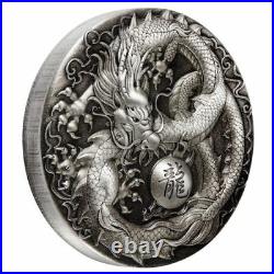 Dragon 2018 5oz Silver Antiqued Coin The Perth Mint Certificate number 8