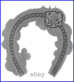 Dragon Horseshoe 2023 5000 Francs 1 oz Silver Antique Finish Tchad Mintage 688