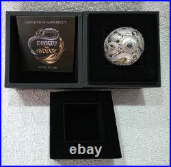 Dragon & Phoenix Filigree Spherical 2 Oz Silver Coin 5$ Samoa 2023 (24k Plating)