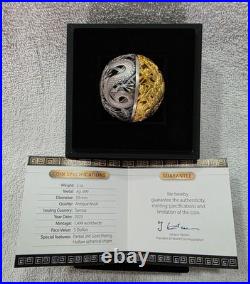 Dragon & Phoenix Filigree Spherical 2 Oz Silver Coin 5$ Samoa 2023 (24k Plating)