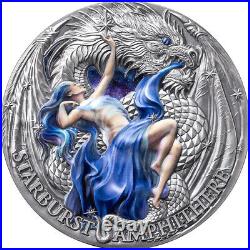 Dragonology Starburst Amphithere 2oz Silver High Relief Antiqued 2023 Cameroon