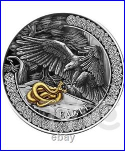 Eagle Hunting in the Wild 50 g Antique finish Silver Coin 10 Cedis Ghana 2023