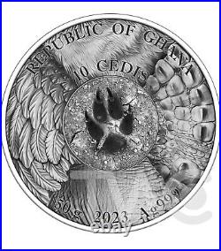 Eagle Hunting in the Wild 50 g Antique finish Silver Coin 10 Cedis Ghana 2023