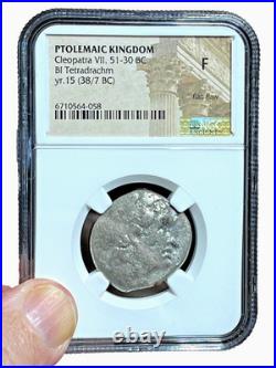 Egypt Cleopatra VII Silver AR Tetradrachm, Ptolemaic Kingdom, 37 BC, NGC-Fine