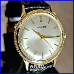 Elegant MOVADO Watch 14K Gold Coin Edge Design Bezel Mechanical Wristwatch Swiss
