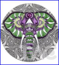 Elephant Mandala Collection 2 oz Antique finish Silver Coin 5$ Niue 2019