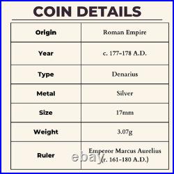 Emperor Marcus Aurelius Denarius 177AD Ancient Roman Empire Silver Coin Mars