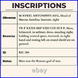 Emperor Marcus Aurelius Denarius 177AD Ancient Roman Empire Silver Coin Mars