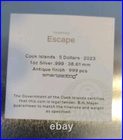 Escape trapped 1 oz silver coin Cook Islands 2023 Antique Finish With COA and Bx