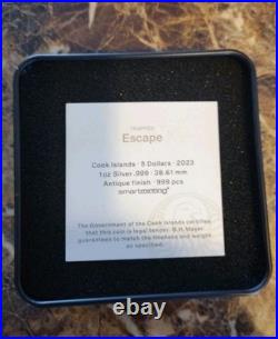 Escape trapped 1 oz silver coin Cook Islands 2023 Antique Finish With COA and Bx
