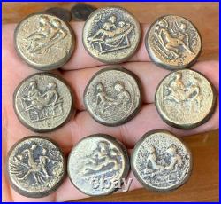 FANTASTIC RARE ANCIENT ROMAN SPINTRIA BROTHEL ENTRY TOKEN LOT x9 COINS CALIGULA