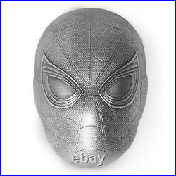 Fiji 2019 5$ Marvel Comics SPIDER MAN MASK 2 oz Silver High Relief Antiqued Coin