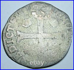 France French Colonies Countermark 1595 Douzain Antique 1500's Counterstamp Coin