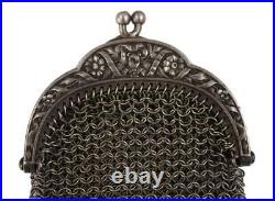 French Victorian Mesh Sterling Silver Chatelaine Coin Purse Change Pouch