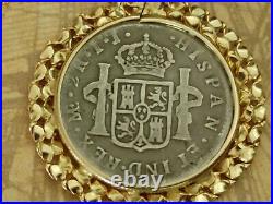 Genuine 1792 Spanish Peruvian Silver Coin Pendant & Gold Filled Chain w COA &Box