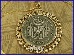Genuine 1792 Spanish Peruvian Silver Coin Pendant & Gold Filled Chain w COA &Box