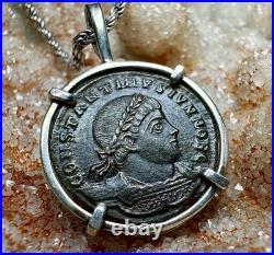 Genuine 4th Century Roman Coin In Sterling Silver Pendant, Constantine II