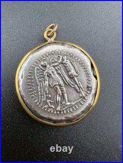 Genuine central Asian Roman old Silver Coin Antique with Gold pendent
