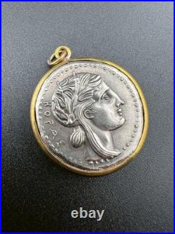 Genuine central Asian Roman old Silver Coin Antique with Gold pendent