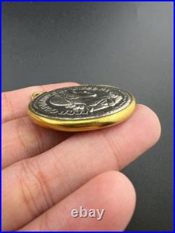 Genuine central Asian Roman old Silver Coin Antique with Gold pendent