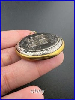 Genuine central Asian Roman old Silver Coin Antique with Gold pendent