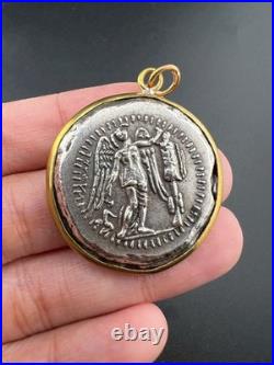 Genuine central Asian Roman old Silver Coin Antique with Gold pendent