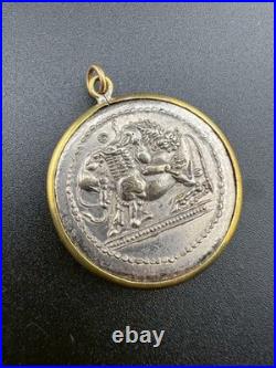 Genuine central Asian Roman old Silver Coin Antique with Gold pendent