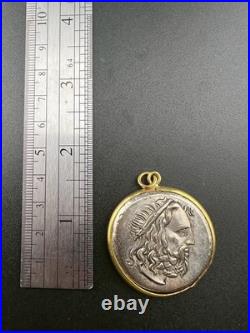 Genuine central Asian Roman old Silver Coin Antique with Gold pendent