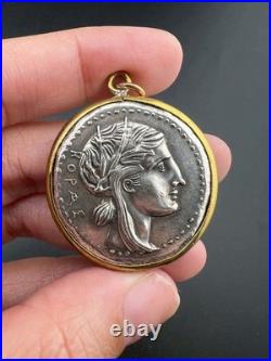 Genuine central Asian Roman old Silver Coin Antique with Gold pendent