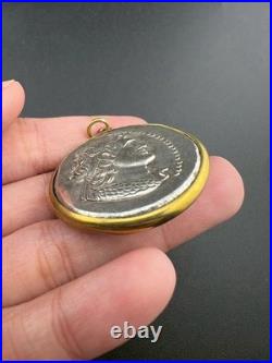 Genuine central Asian Roman old Silver Coin Antique with Gold pendent