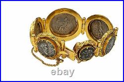 Georgian 18K Yellow Gold Ancient Roman Silver Coin Bracelet Antique Empire
