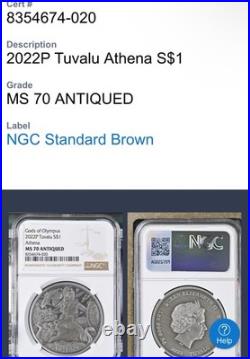 Gods of Olympus 2022P Tuvalu Athena? MS70 Antiqued Silver Coin Gods of Olympus 2022P Tuvalu Athena? MS70 Antiqued Silver Coin