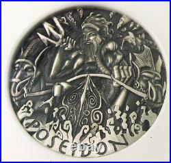 Gods of Olympus POSEIDON 2 oz High Relief silver Antique proof coin PF69 2014