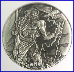 Gods of Olympus ZEUS 2 oz High Relief silver Antique proof coin PF69 2014