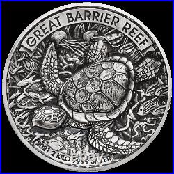 Great Barrier Reef 2021 2 Kilo 9999 Silver Antiqued High Relief $60 Coin 200-mtg