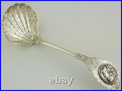 Great Early Coin Silver pierced Serving Ladle Sifter with woman Medallion engraved