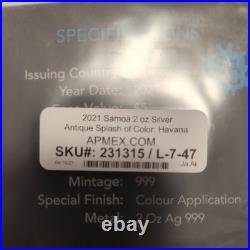 Havana 2 oz Silver Coin Bar Antique Splash of Color Samoa 2021