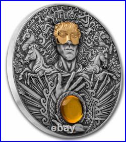 Helios Divine Faces of the Sun 3 oz Antique finish Silver Coin 5$ Niue 2022