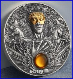 Helios Divine Faces of the Sun 3 oz Antique finish Silver Coin 5$ Niue 2022