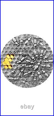 Honey Bee 2 oz Antique finish Silver Coin 5$ Niue 2021