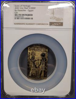 Icons of Heritage EGYPT Onyx 2 oz Silver Coin Gilt MS70 Antiqued