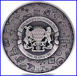 Inflation Protection BABY Chad 1 oz. 999 Silver High Relief Coin Antiqued 2022