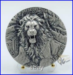 Ivory Coast 2023 Predators Lion 3 oz UltraHigh Relief Antique finish Silver Coin