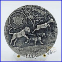Ivory Coast 2023 Predators Lion 3 oz UltraHigh Relief Antique finish Silver Coin