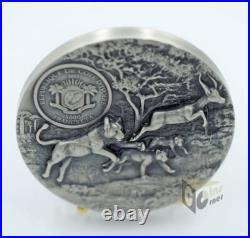 Ivory Coast 2023 Predators Lion 3 oz UltraHigh Relief Antique finish Silver Coin